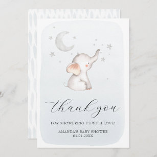 Cartão De Agradecimento Elefante Stars Lua Dusty Chá de fraldas Blue Boy