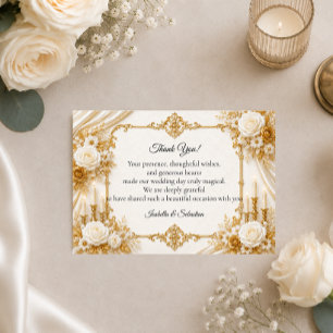 Cartão De Agradecimento Elegância Atemporal Dourada de Marfim Casamento