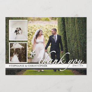 Cartão De Agradecimento Elegância Atemporal Três Fotos Casamento Agradecim
