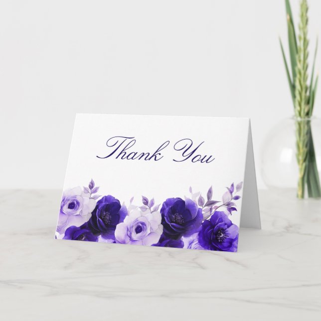 Cartão De Agradecimento Elegância Azul: Casamento de Rosas Azuis com Marin (Frente)