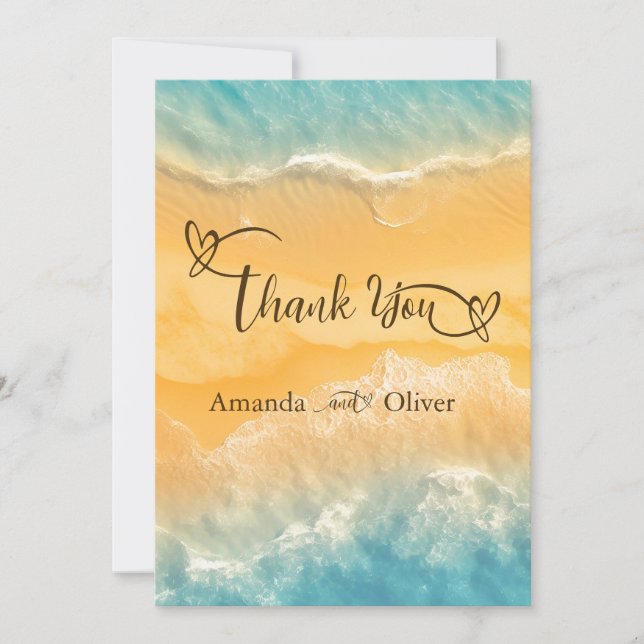 Cartão De Agradecimento Elegância Praiana Areia Dourada Água Turquesa Casa (Frente)