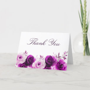 Cartão De Agradecimento Elegância Roxa: Rosas Violetas Lilás Casamento Flo