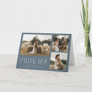 Cartão De Agradecimento Elegância Rústica Multi Foto Casamento Azul Ardósi