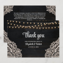 Cartão De Agradecimento Elegância Rústica Preto e Branco Casamento