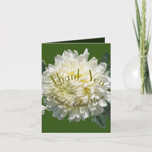 Cartão De Agradecimento Elegância Simples Flor de Chrysântemo Branco Casam (Frente)