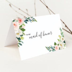 Cartão De Agradecimento Elegância Verde Floral Dama de Honra Obrigada