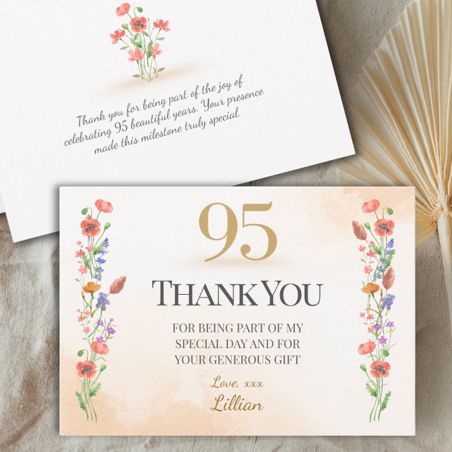Cartão De Agradecimento Elegant 95th Birthday - 95 Years Wildflowers (Criador carregado)