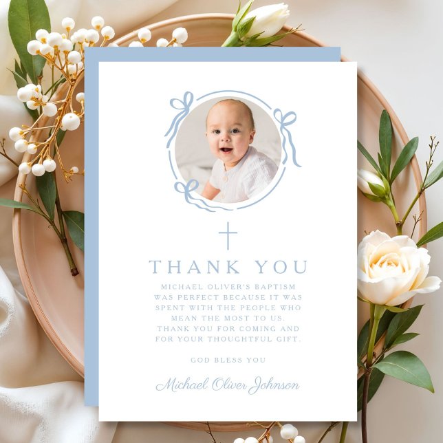 Cartão De Agradecimento Elegant Baby Blue Religious Cross Baptism (Elegant Baby Blue Religious Cross Baptism Thank You Card)
