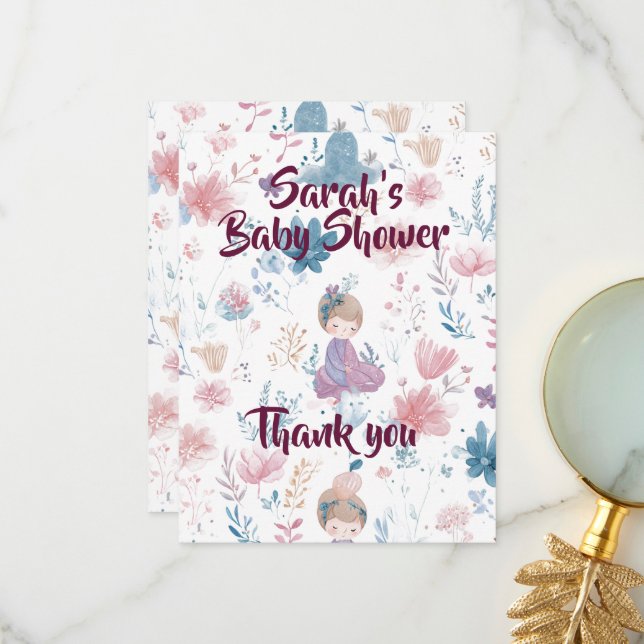 Cartão De Agradecimento Elegant Baby Girl Shower Flat Thank You Card (Frente/Verso In Situ)