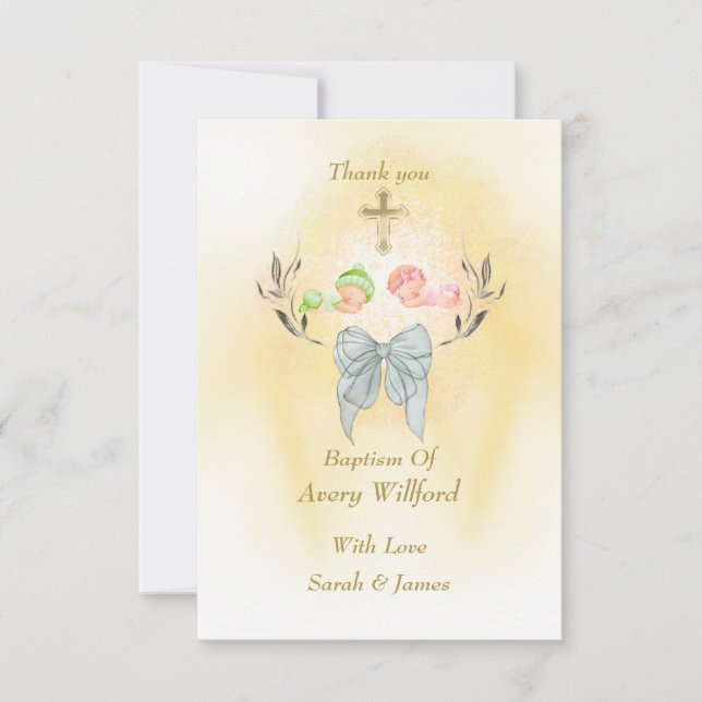 Cartão De Agradecimento  Elegant baptism Cross Flat Thank You Card (Frente)