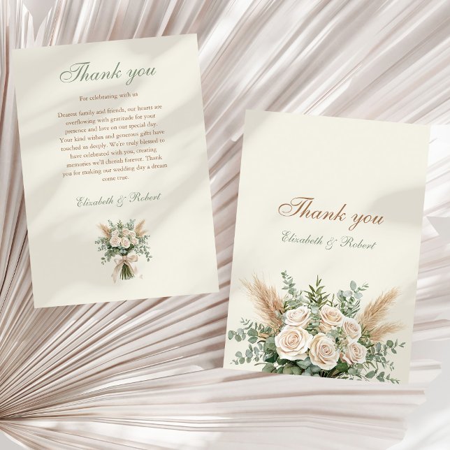 Cartão De Agradecimento Elegant Beige Pampas Grass Wedding Thank You Card (Elegant Beige Pampas Grass Wedding Thank You Card on a neutral dry palm leaf)