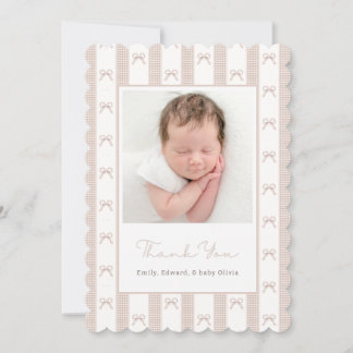 Cartão De Agradecimento Elegant Beige Ribbon Bow Baby Shower Photo