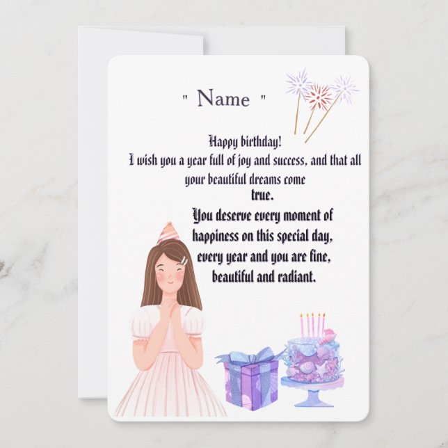Cartão De Agradecimento Elegant Birthday Card for Her – Personalized Greet (Frente)