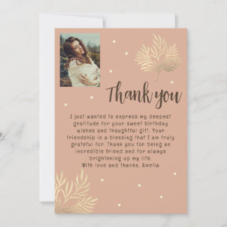 Cartão De Agradecimento Elegant Birthday Gold Foliage Photo
