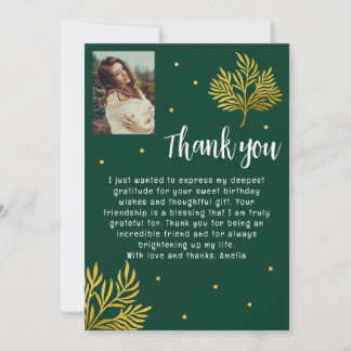 Cartão De Agradecimento Elegant Birthday Gold Foliage Photo