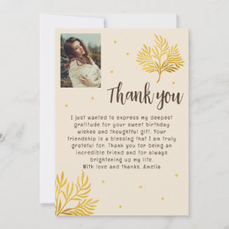 Cartão De Agradecimento Elegant Birthday Gold Foliage Photo