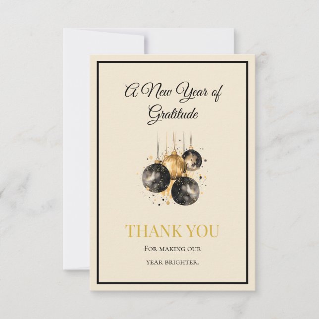 Cartão De Agradecimento Elegant Black And Gold New Year Thank You Card (Frente)