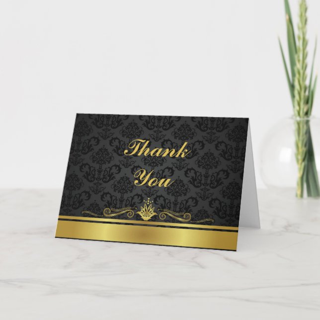 Cartão De Agradecimento Elegant Black and Gold Notecard (Frente)