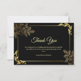 Cartão De Agradecimento Elegant Black and Gold Wedding