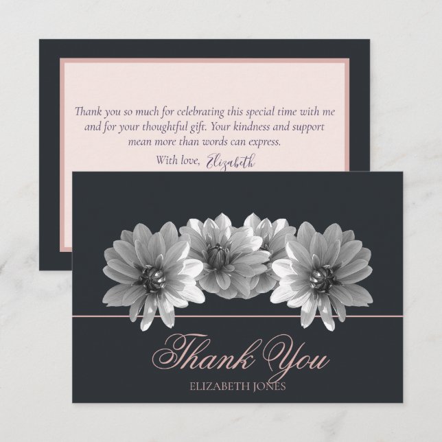 Cartão De Agradecimento Elegant Black And White Dahlia Bridal Thank You (Frente/Verso)