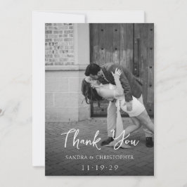Cartão De Agradecimento Elegant Black and White Photo Modern Wedding
