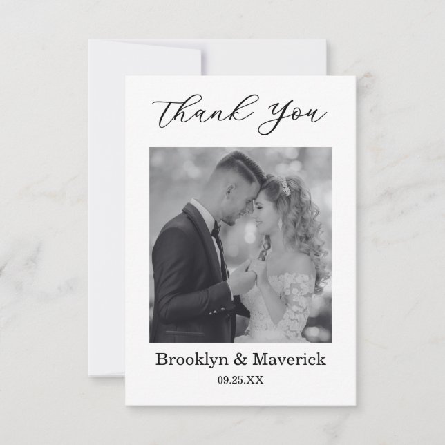 Cartão De Agradecimento Elegant Black And White Thank You Wedding Card (Frente)