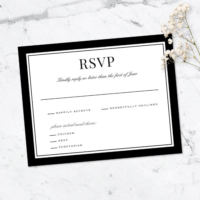 Cartão De Agradecimento Elegant Black Border | Wedding Reply Card (Criador carregado)