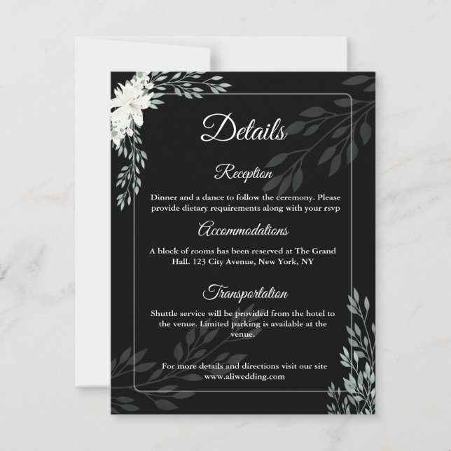 Cartão De Agradecimento Elegant Black Enclosure Card with White Lily (Frente)