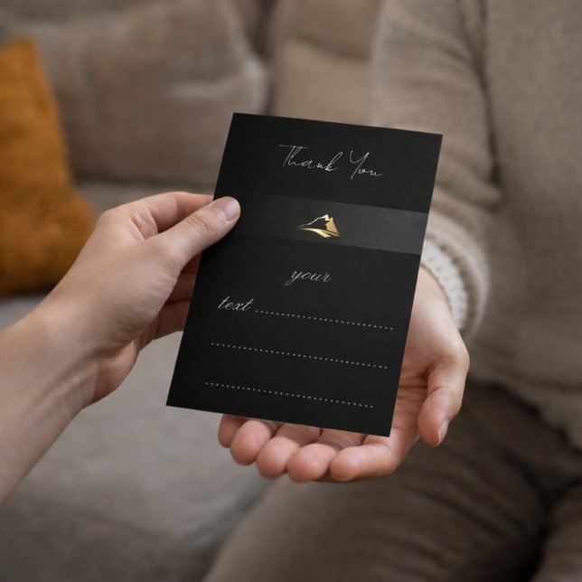 Cartão De Agradecimento Elegant Black & Gold Minimalist Thank You Card (Criador carregado)