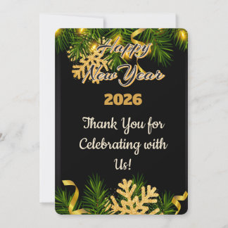 Cartão De Agradecimento Elegant Black & Gold New Year Thank You Card