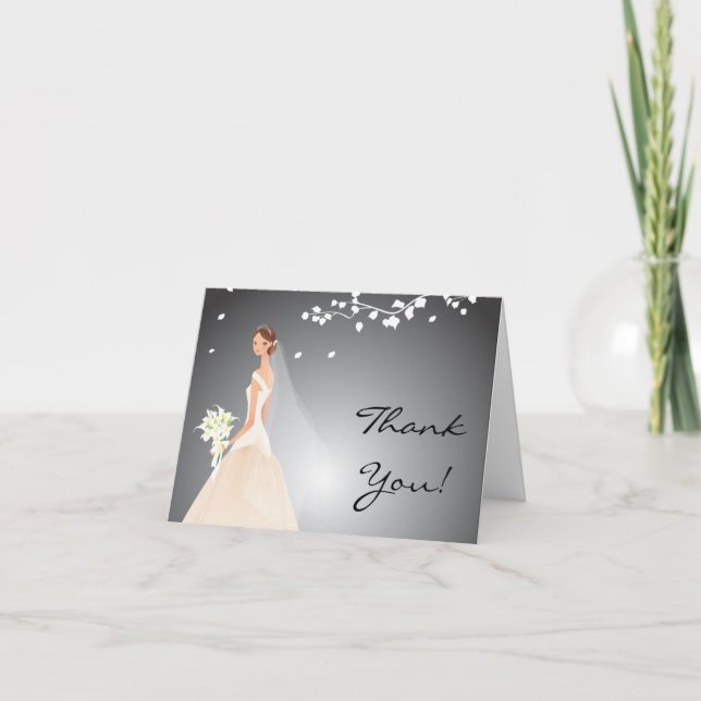 Cartão De Agradecimento Elegant Black & Grey Bride Thank You Note Card (Frente)