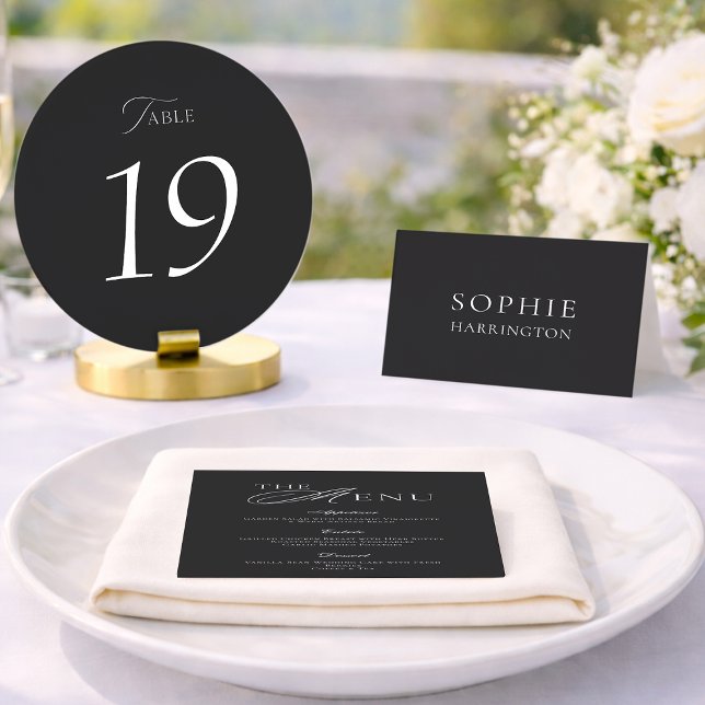 Cartão De Agradecimento Elegant Black Wedding Table Numbers 1–19 (Criador carregado)