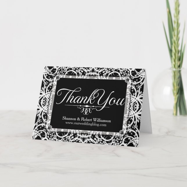 Cartão De Agradecimento Elegant Black White Lace Thank You Card (Frente)