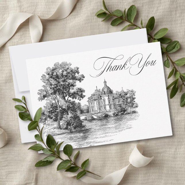 Cartão De Agradecimento Elegant Black White Toile French Manor Wedding (Elegant Black White Toile French Manor Wedding Thank You Card)