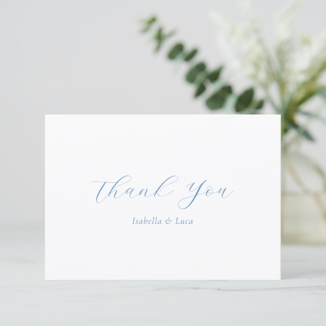 Cartão De Agradecimento Elegant Blue and White Coastal Chic Wedding (Em pé/Frente)