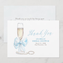 Cartão De Agradecimento Elegant Blue Bow Prosecco Bridal Shower Thank You