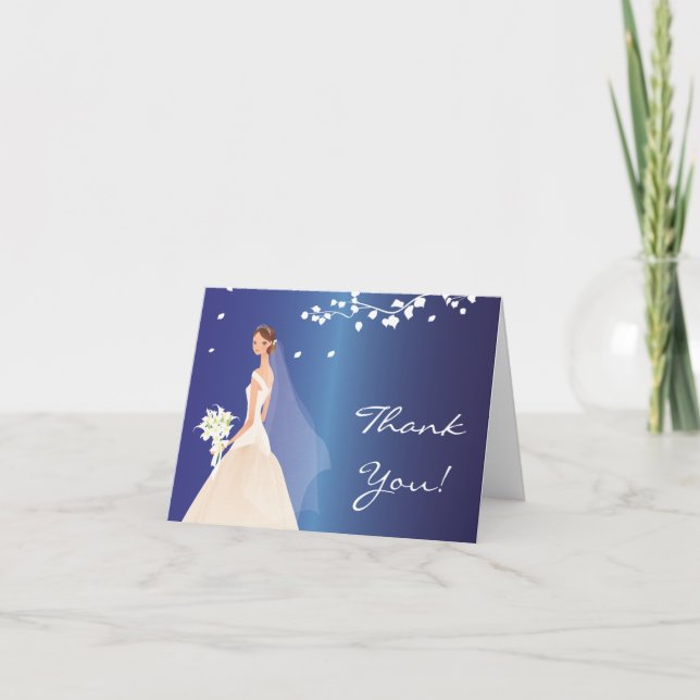 Cartão De Agradecimento Elegant Blue Bride Thank You Note Card (Frente)