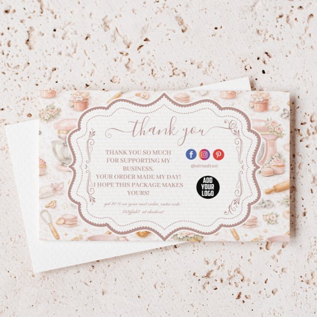 Cartão De Agradecimento Elegant Blush Patisserie Bakery Business (Criador carregado)