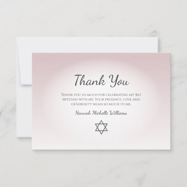 Cartão De Agradecimento Elegant Blush Pink Feminine Simple Bat Mitzvah  (Frente)