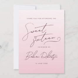 Cartão De Agradecimento Elegant Blush Pink Ombre Script Sweet Sixteen 