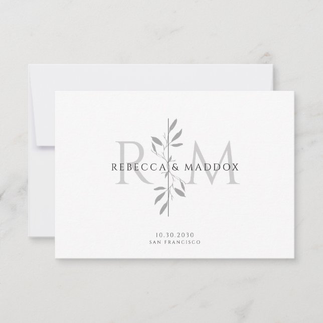 Cartão De Agradecimento Elegant Botanical Monogram Wedding (Frente)