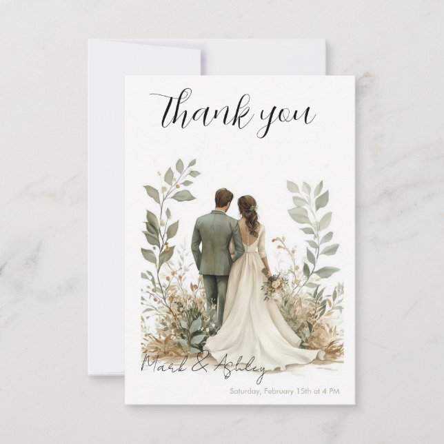 Cartão De Agradecimento Elegant botanical-themed wedding thank you card (Frente)