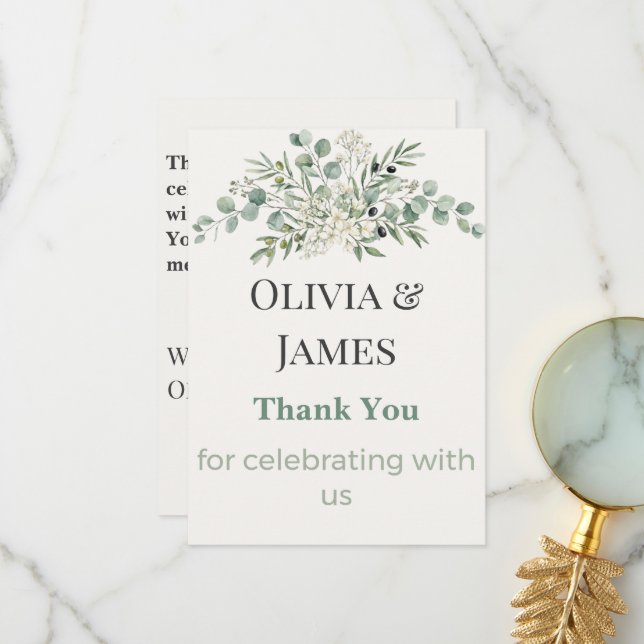 Cartão De Agradecimento Elegant Botanical Wedding Thank You Card (Frente/Verso In Situ)