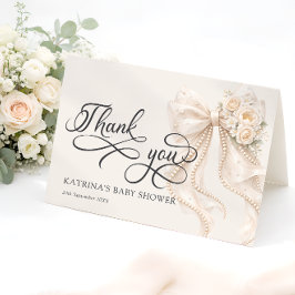 Cartão De Agradecimento Elegant Bow Floral Baby Shower Thank You Card
