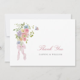 Cartão De Agradecimento Elegant Bows and Wildflowers