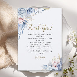 Cartão De Agradecimento Elegant Bridal Shower with Blue Floral Accents