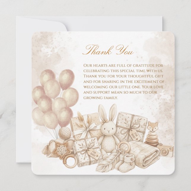 Cartão De Agradecimento Elegant Brown & Pastel Baby Shower card (Frente)