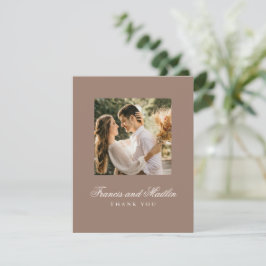 Cartão De Agradecimento Elegant Brown Romantic Photo Wedding