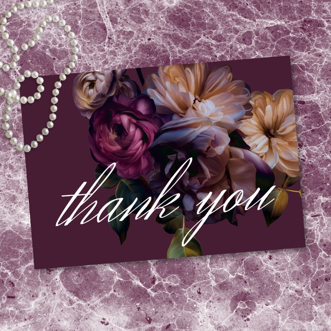 Cartão De Agradecimento Elegant Burgundy Classic Moody Floral Wedding (Elegant Burgundy Classic Moody Floral Wedding Thank You Card)