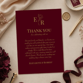 Cartão De Agradecimento Elegant Burgundy Floral Wedding Thank You Card